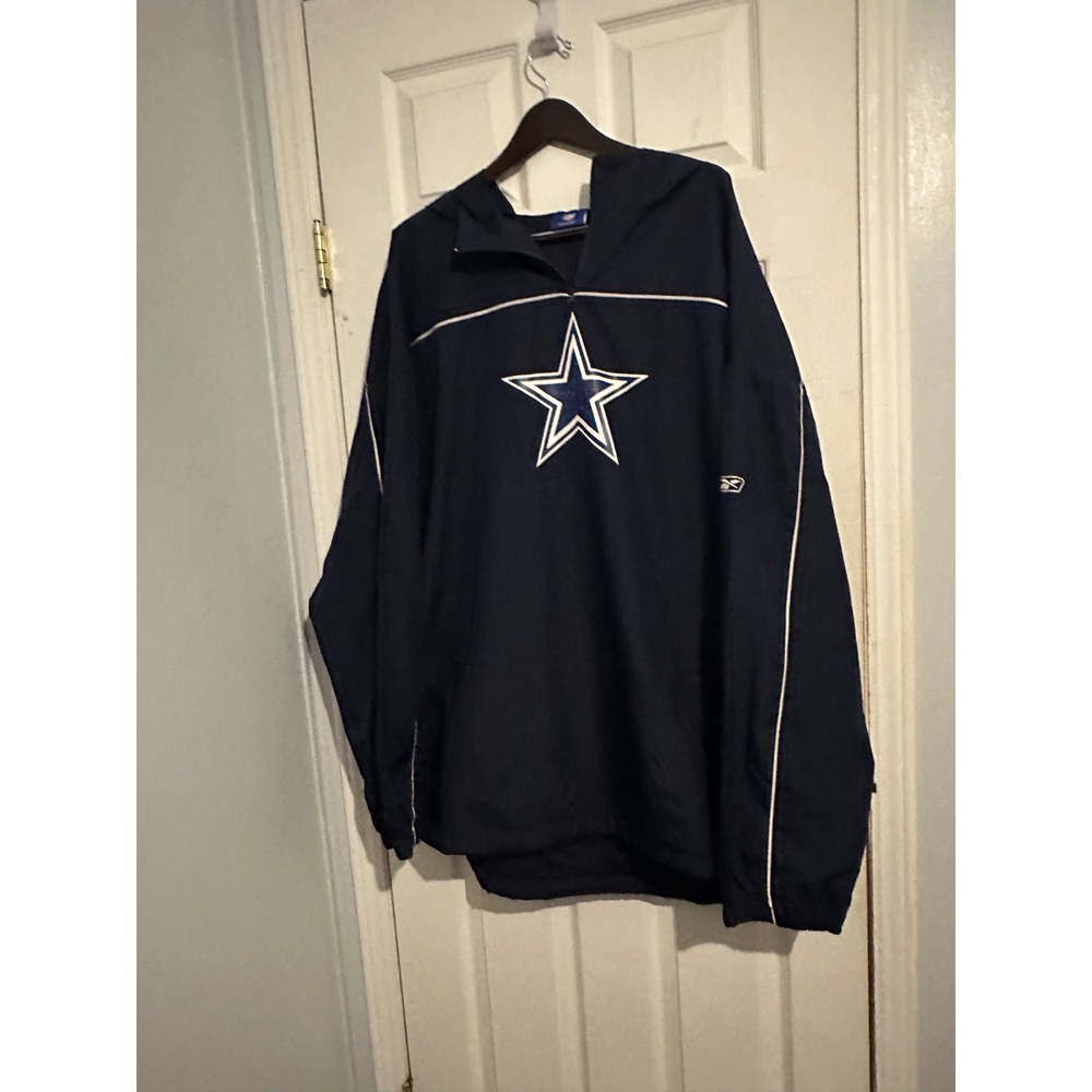Reebok NFL Dallas Cowboys Windbreaker Navy Blue Mens 4XL Quarter Zip Hooded